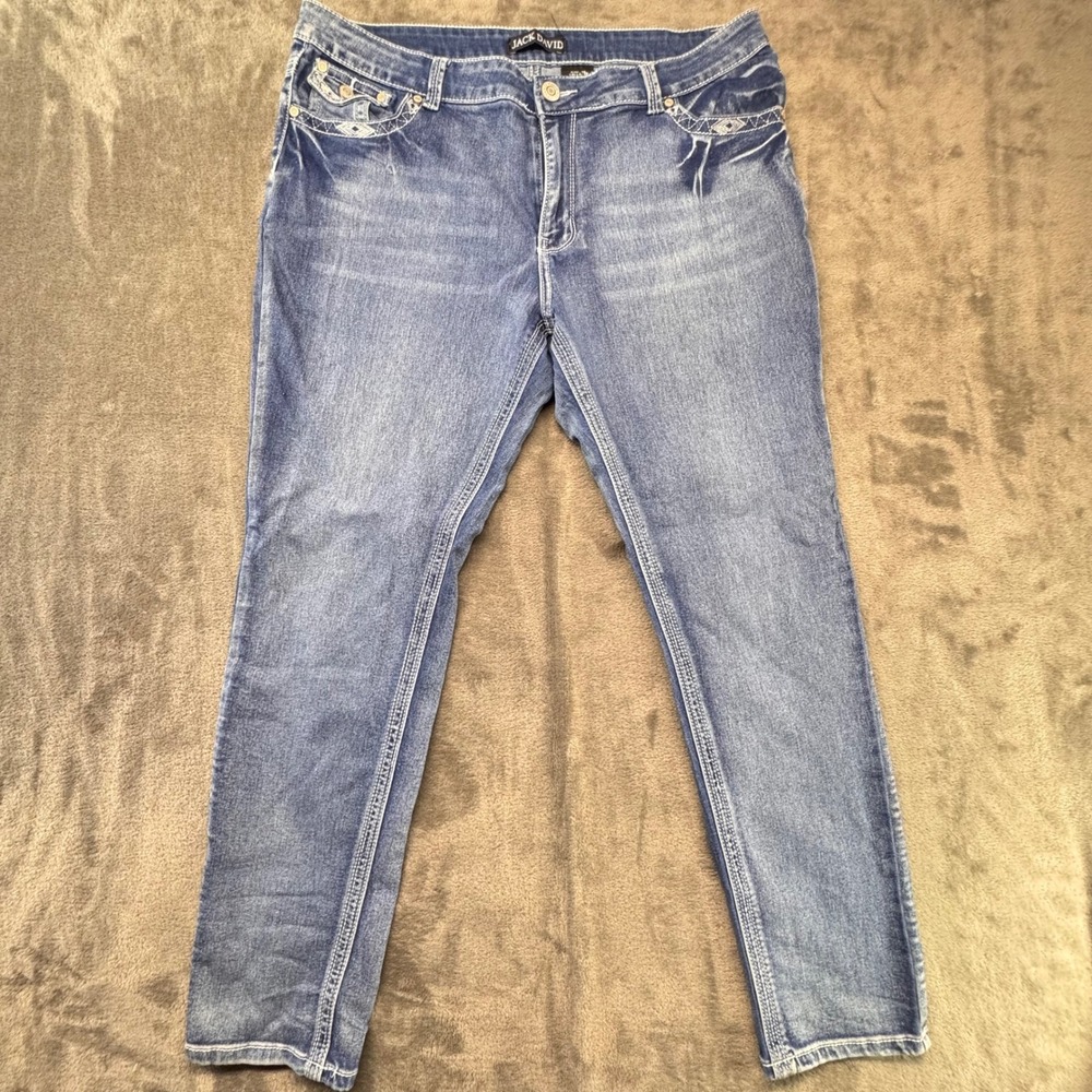 Jack David Embellished Jeans Denim Rhinestone‎ Pockets Women's Size 16
